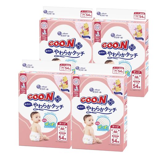 【テープ Mサイズ】グーンプラス 敏感肌にやわらかタッチ (6~11KG) 216枚(54枚×4) [ケース販売] 【AMAZON.CO.JP限定】 (ディズニーデザイン)