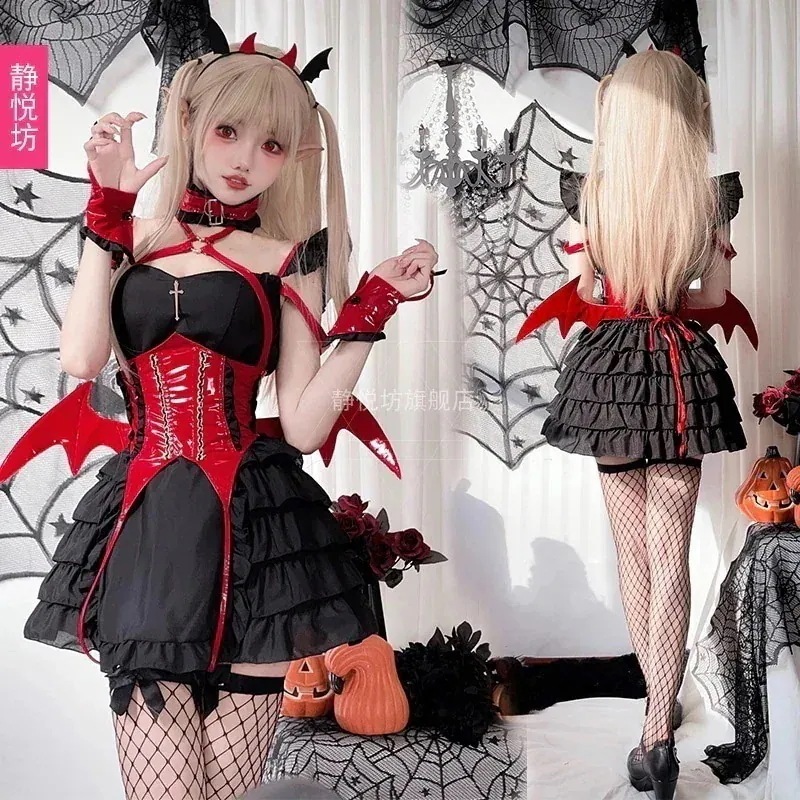 ハロウィン 大人セクシー サキュバス スーツ コスプレスーツ 甘辛 小悪魔 美少女 ストラップスカート 制服