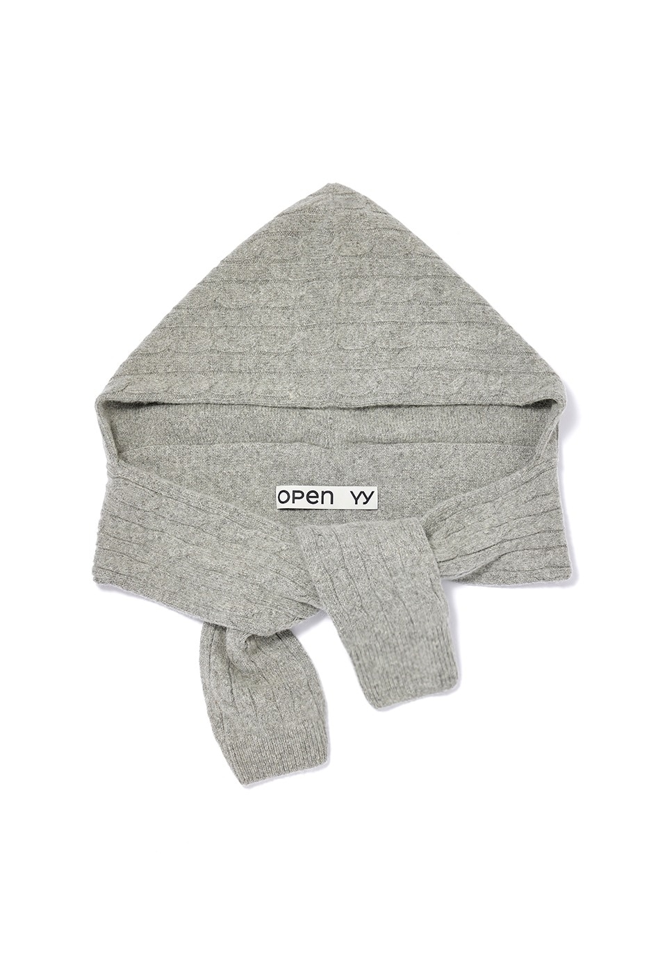 【OPEN Yy】25FW CONVERTIBLE CABLE KNIT HOODED SCARF : GRAY