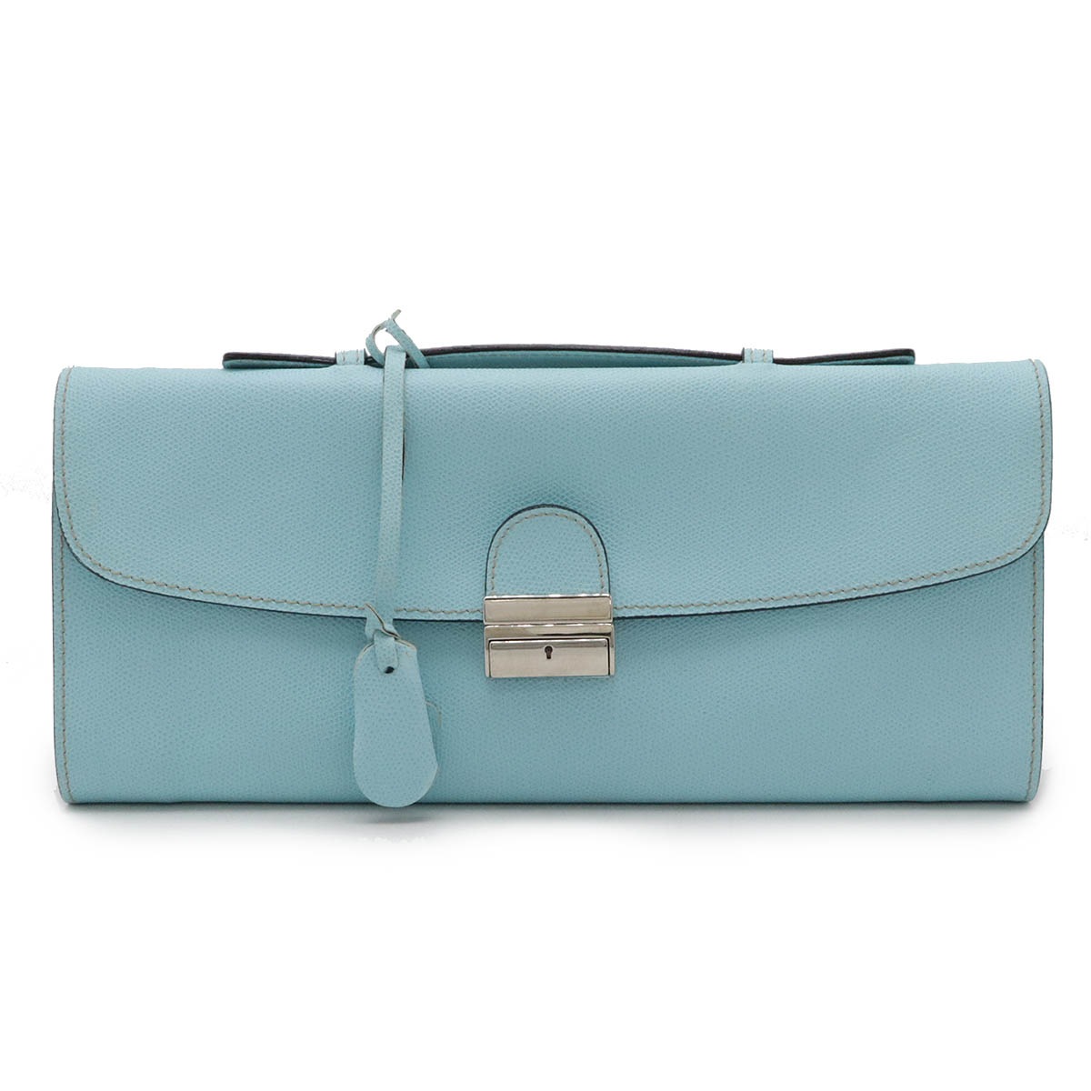 POLLASTRI ポラストリ ハンドバッグ ビジネスバッグ 2WAY 折り畳み レザー ライトブルー 水色 シルバー金具