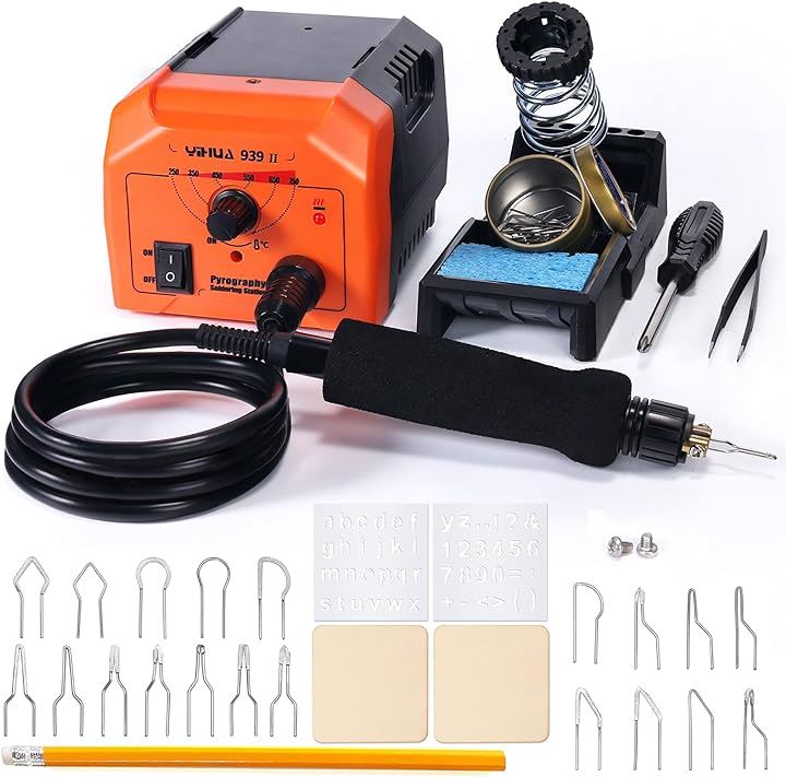939 IIウッドバーニング 20種類のペン先を含み 電熱ペンは温度制御型 200～750℃日本語取扱説明書付き カービングアートや彫金などもできる