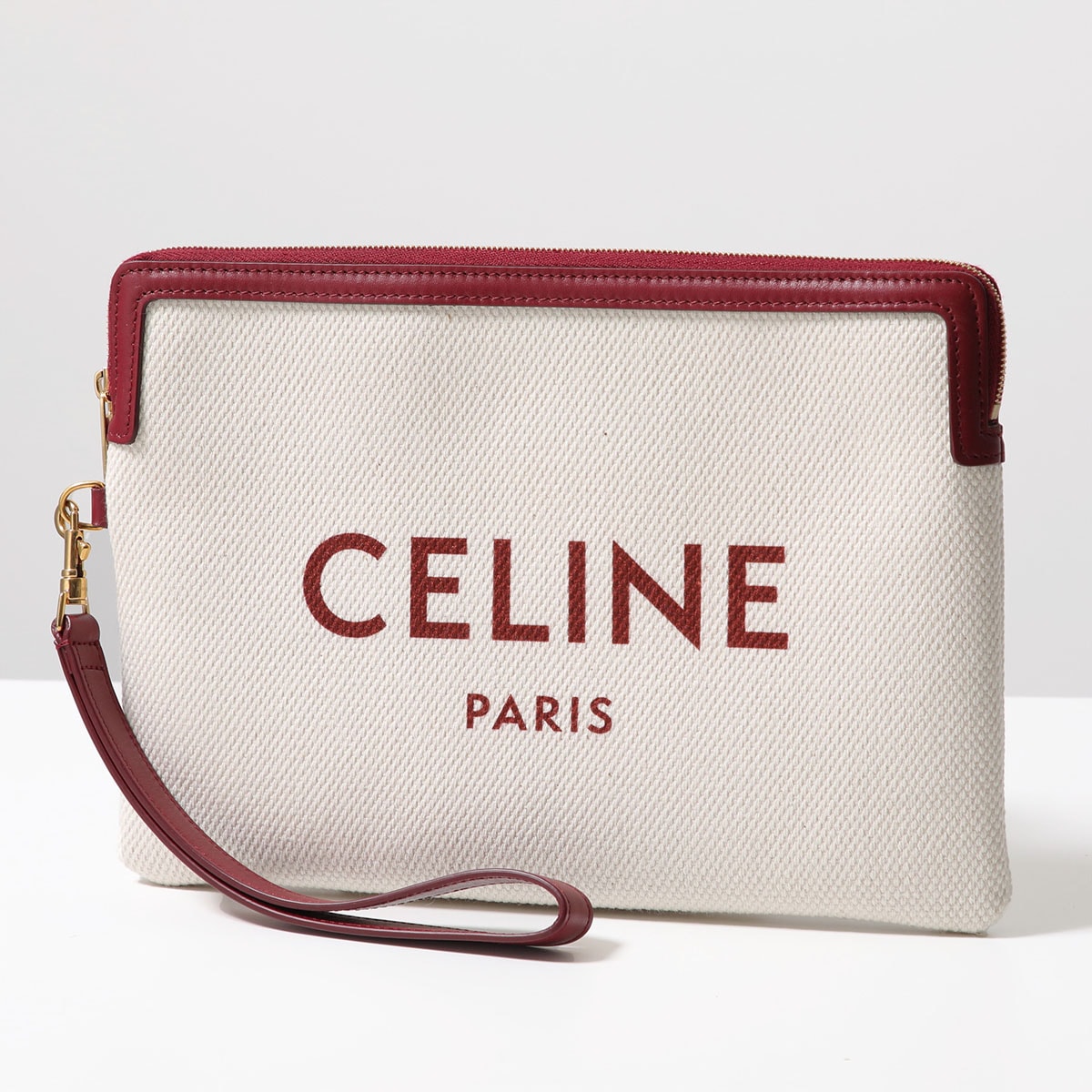 CELINE セリーヌ クラッチバッグ Small Pouch with strap 10J502ECW.02IN レディース キャンバス リストレット付き ロゴ 鞄 NaturalCarmin