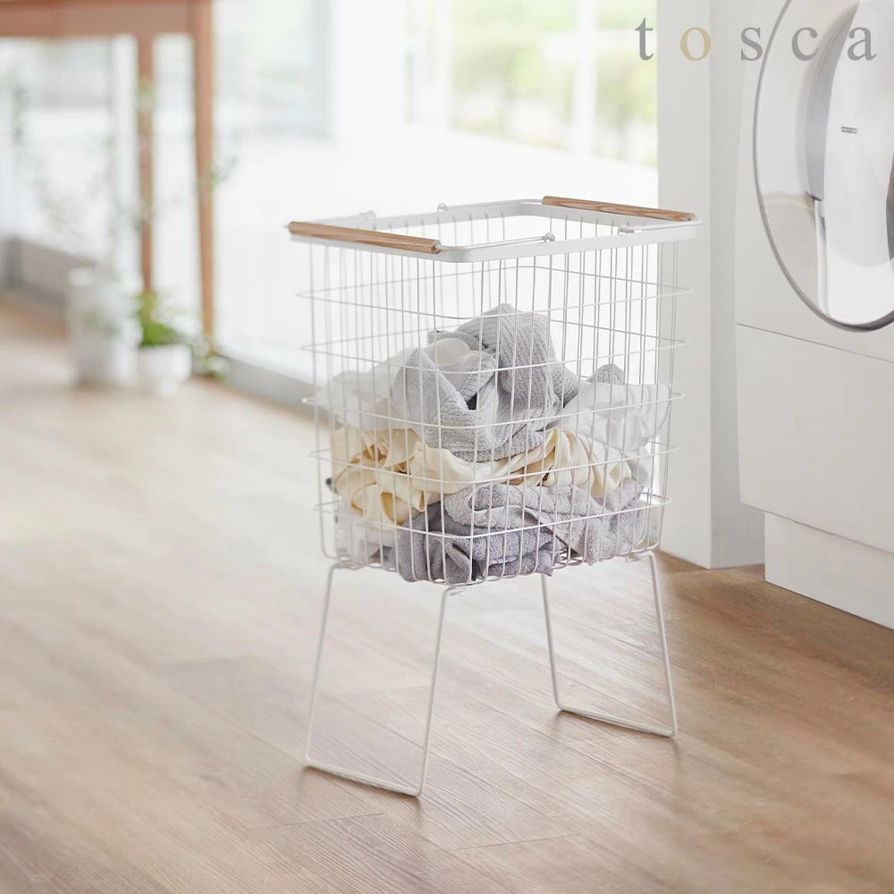 【ポイント5倍】折り畳み脚付きランドリーバスケット トスカ 山崎実業 tosca ホワイト 1464 洗濯かご yamazaki
