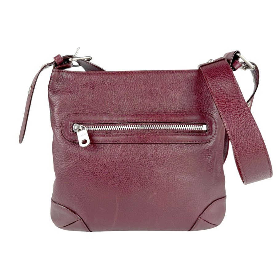 クロエ Chloe 斜め掛けショルダーバッグ レザー バーガンディ シルバー ユニセックス z4237