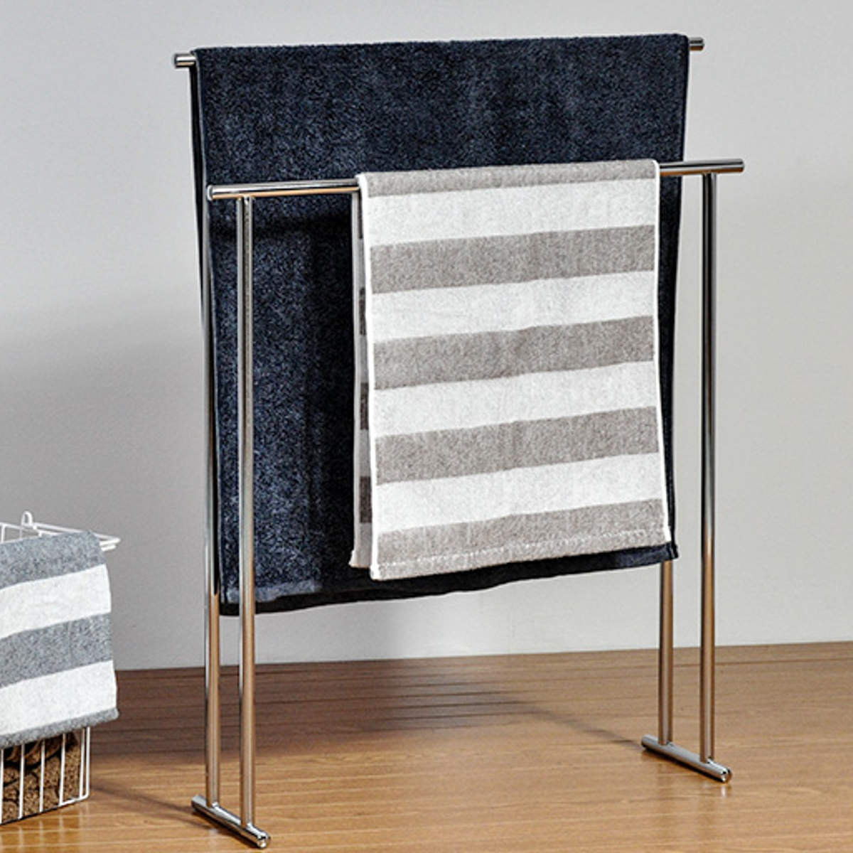 タオルハンガー ステンレス 2連 バスタオルハンガー 2段 タオル ハンガー スタンド ステンレス製 日本製 タオル掛け 横から掛けられる ハンガーラック 収納 室内物干し スタイリッシュ