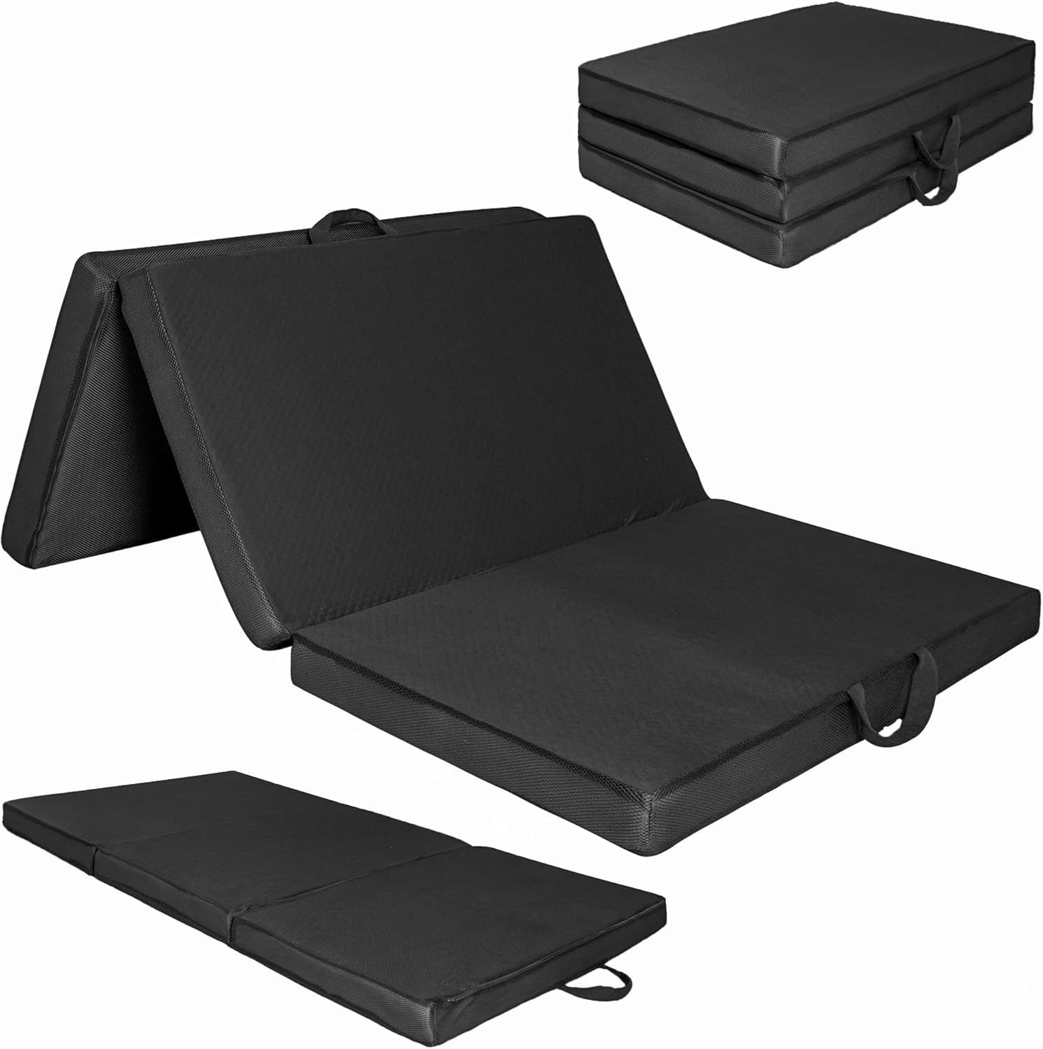 マットレス セミダブル 三つ折り 折り畳み 極厚10cm 高反発 210N 25D リバーシブル ニット＆メッシュ 取っ手付き 洗えるカバー 抗菌防臭 体圧分散 程良い硬め 通気 オールシーズン 19