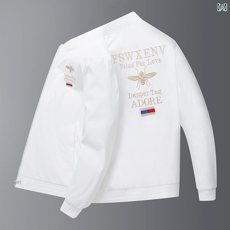 メンズ ファッション ベースボール ジャケット 春秋 スリム スタンドカラー 刺繍 鶴 ジャケット