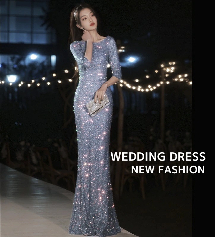 品質保証高級感 ラメ感 レディースドレス ロングドレス エレガント 着痩せ 上品 きれいめ エレガント ウェディングドレス イブニングドレス 結婚式 成人式 パーティードレス フィッシュテール ファス