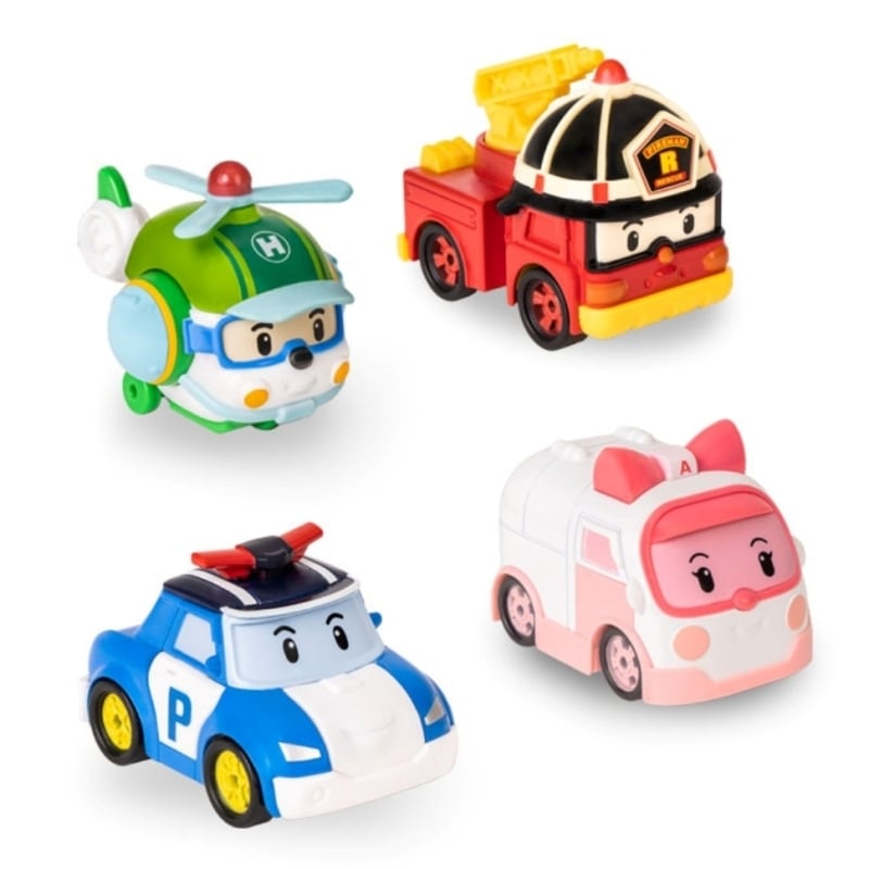 [ロボカーポリー] ダイカスト救助隊4種パック（ポリー / エンバー / ロイ / ヘリー）子供のミニカー / 韓国正規品 / おもちゃギフト