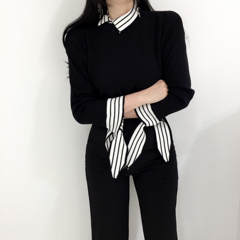 トップス ブラウス セーター 袖あり 長袖 襟付き シャツカラー ドッキング デザイン 美ライン リボン レイヤード ニット かわいい 大人可愛い きれいめ シンプル カジュアル 大人 上品 おしゃれ 5,957円