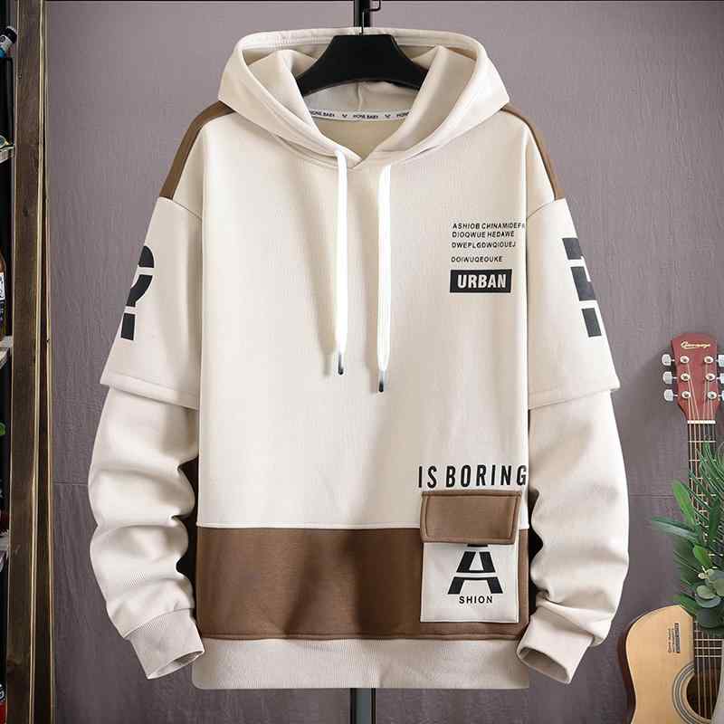 秋冬 メンズ 服 シンプル ファッション オシャレ 大人 かっこいい 大きいサイズ ストリート 紳士服 フェイク ツーピース スウェット シャツ レター プリント フード付き ジャケット トップス ポ 5,773円