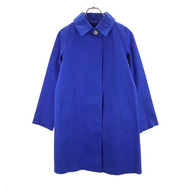 英国製 ステンカラーコート 32 青 ゴム引き レディース