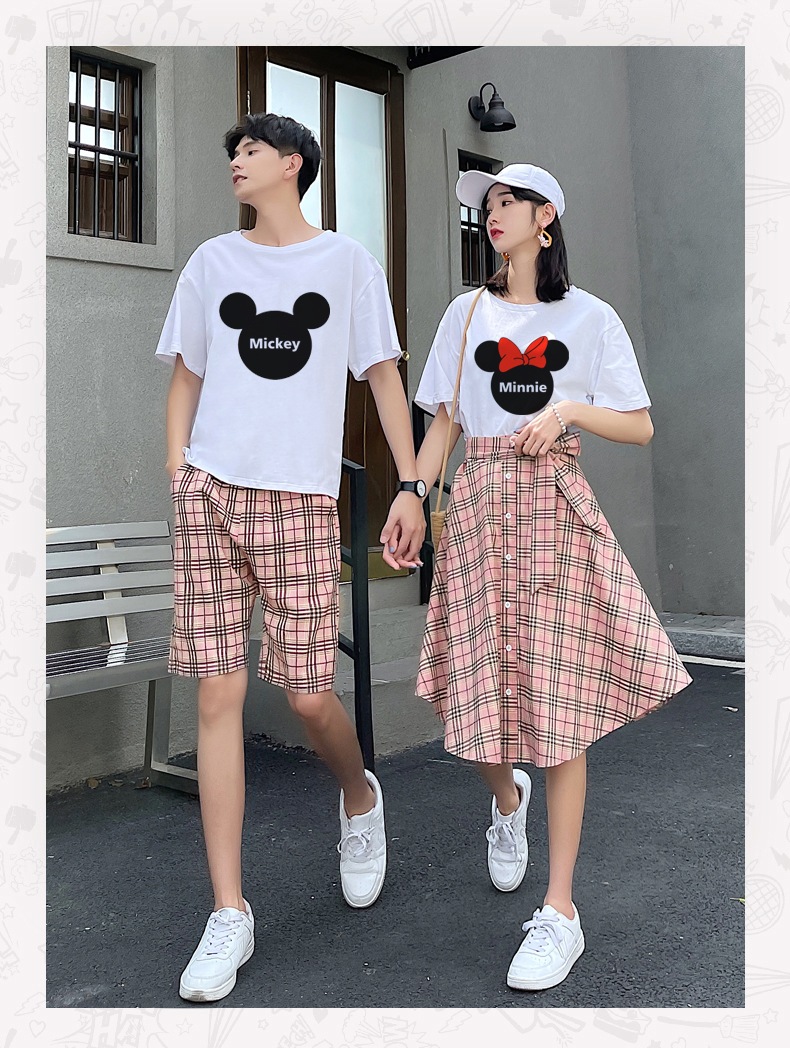 人気ミッキーtシャツ ペアルックカップルtシャツ 綿100 可愛いミニープリント ミッキー T