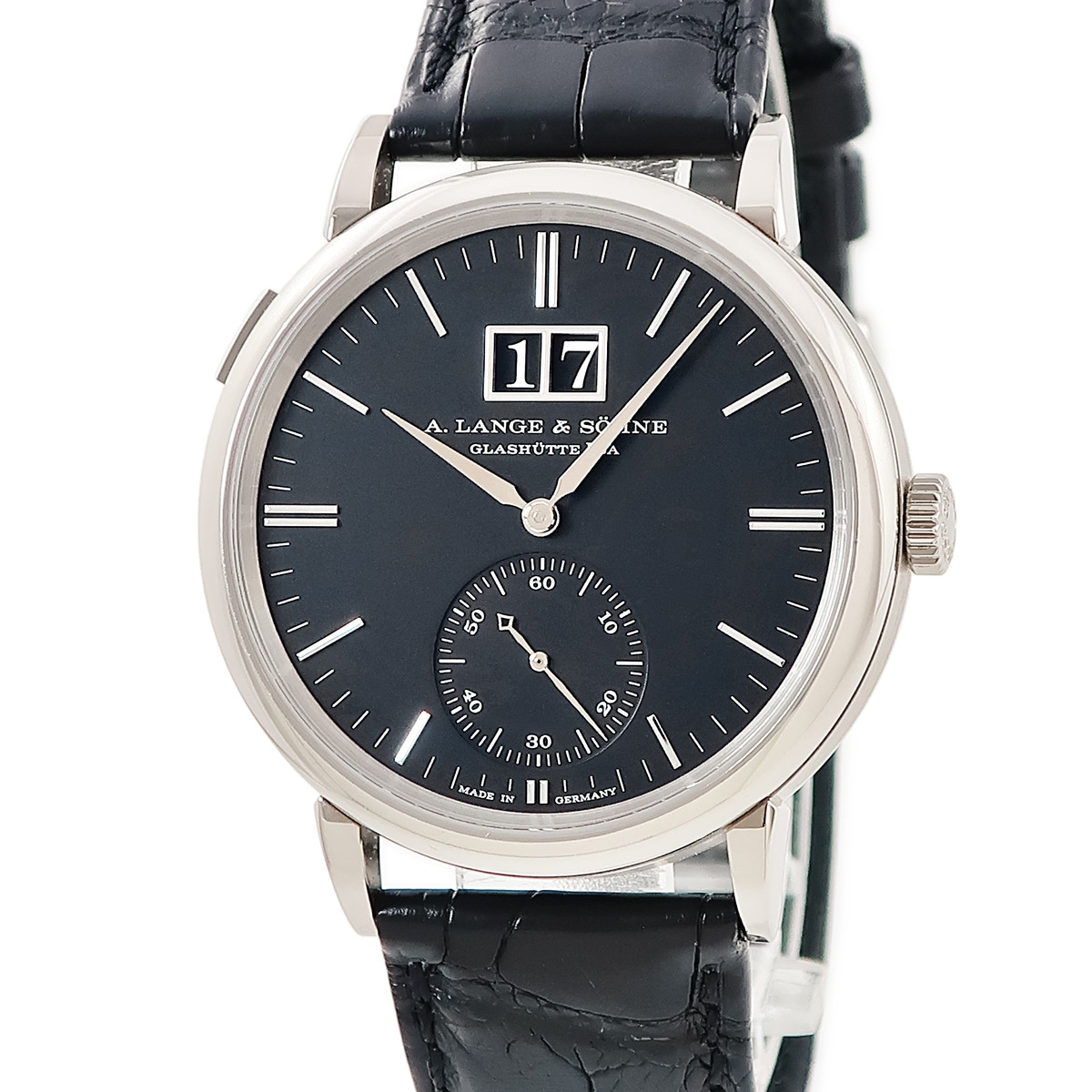 サクソニア アウトサイズデイト 381.029/LS3813AD 自動巻き メンズ K18WG無垢 黒 バー ビッグデイト 3年保証