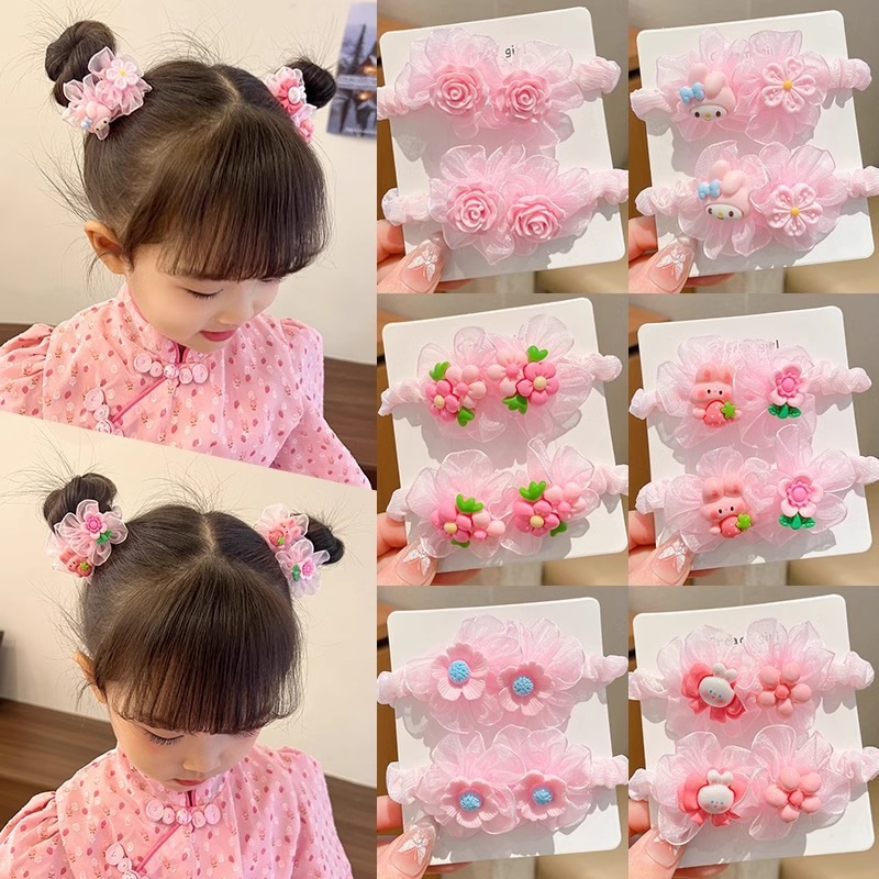 【1点ご購入 で10点プレゼントいたします】かわいい花のキャラクターシュシュ小さな女の子の高いポニーテールの頭ひも姫の髪飾りの高い弾性耐久性のある女の子の髪ひものゴム