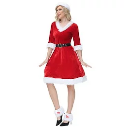 ハロウィンクリスマスパーティー制服欧米映画テレビセクシー気質女性サンタクロースクリスマスガールコスプレショー服ファッションファスナー個性かわいい仮装舞踏会お衣装を演じる七分袖ワンピース