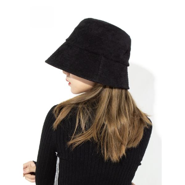 研帽社秋冬顔小バケット レディース 黒バケットバケツ帽厚い保温頭周りトランペット 帽子