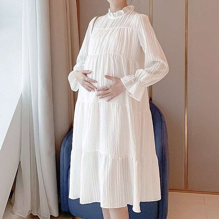 【送料無料】マタニティ ワンピース フリル キャンディースリーブ シースルー ティアード