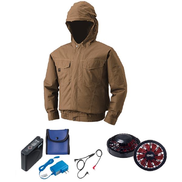 KU91410 空調服 綿薄手フード付 FAN2200BR/LISUPER1セット キャメル 3L