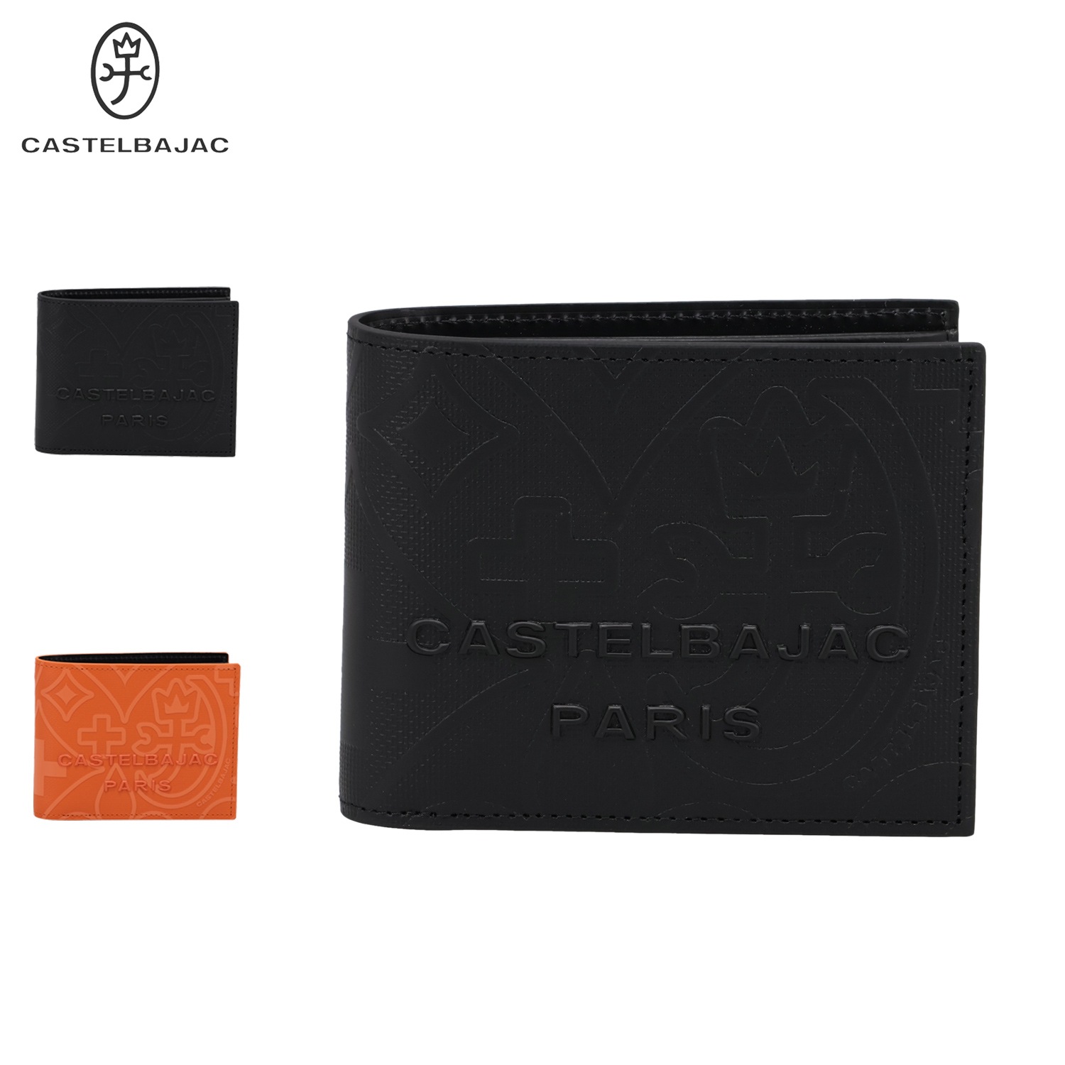 財布 二つ折り メンズ 本革 コンパクト 小銭入れあり 小さめ ミカ ブラック オレンジ 黒 70613