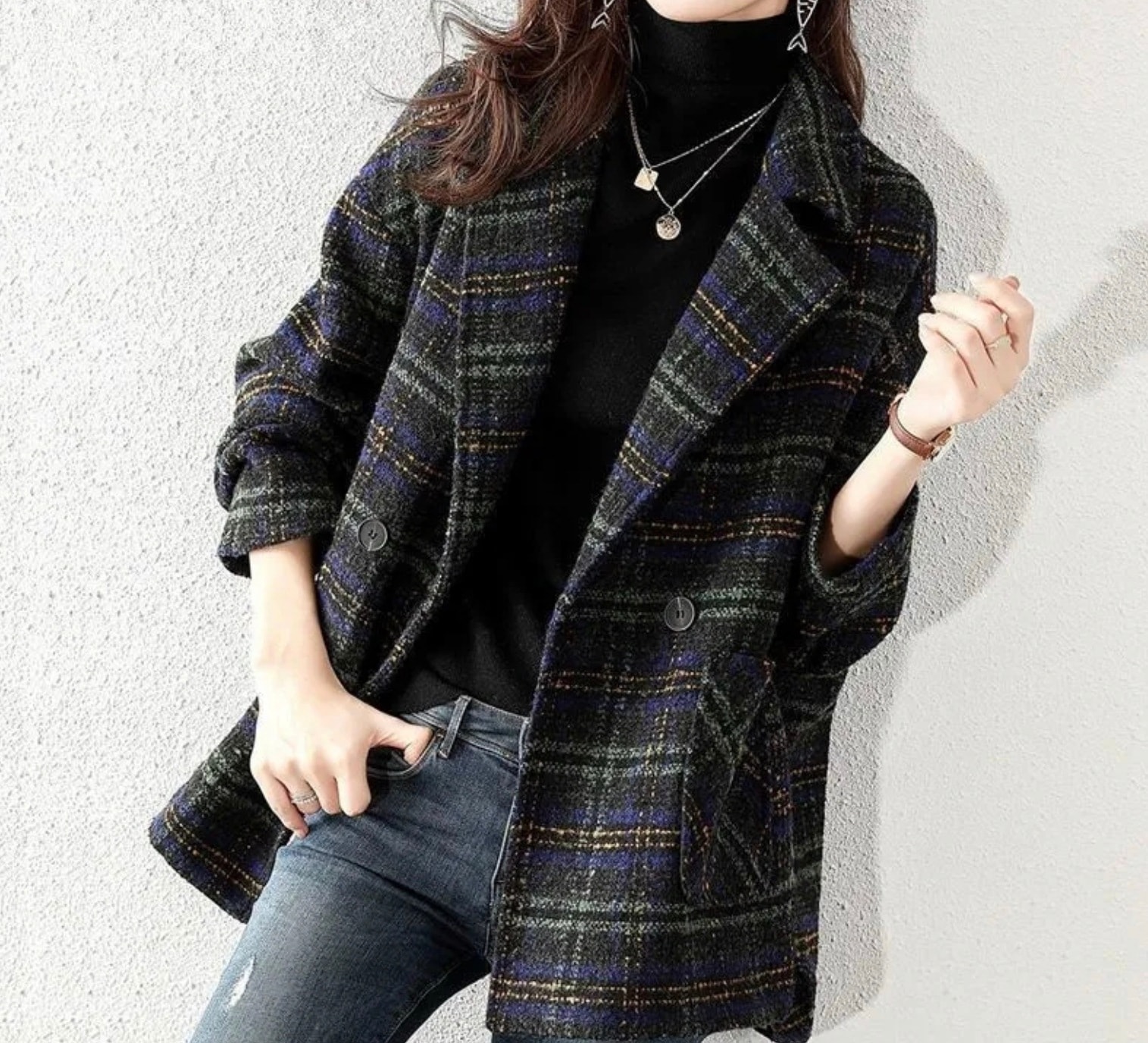 アウター デート コート 上着 チェスターコート 長袖 襟付き 前開き 厚手 カジュアル 大人 おしゃれ 大人可愛い 大人女子 ラフ チェック柄 グレンチェック 冬 クリスマス バレンタイン 20代