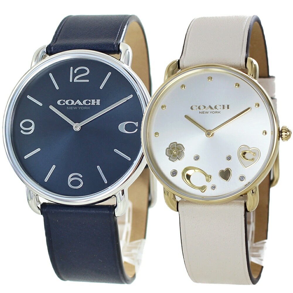 コーチ ペアウォッチ ペア腕時計 革ベルト エリオット ネイビー アイボリー 夫婦 カップル 両親 夫 妻 結婚記念日 結婚祝い サプライズ ペアギフト 誕生日プレゼント 男性 女性 クリスマス プレ