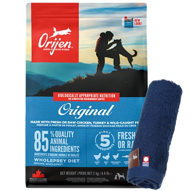 【カナダ産】Orijen(オリジン) ドッグフード オリジナル 2kg 【犬想いオリジナル今治ハンドタオルセット】【タオルカラー ネイビー】【正規品】