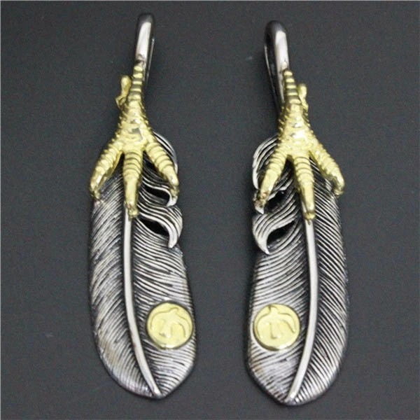 ゴールドイーグルフェザーステンレストップ（1ペア）2個1セット 羽根 首飾り アクセサリー インディアンジュエリー 男性 女性 プレゼント 鷹鷲 タカ ワシ ペンダント stt00-00-0231