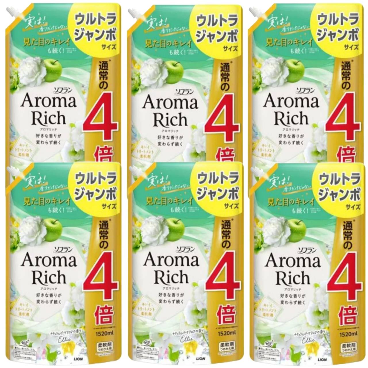 ソフラン アロマリッチ エリー ナチュラルブーケアロマの香り 柔軟剤 詰め替え ウルトラジャンボ 1520ml 6個セット