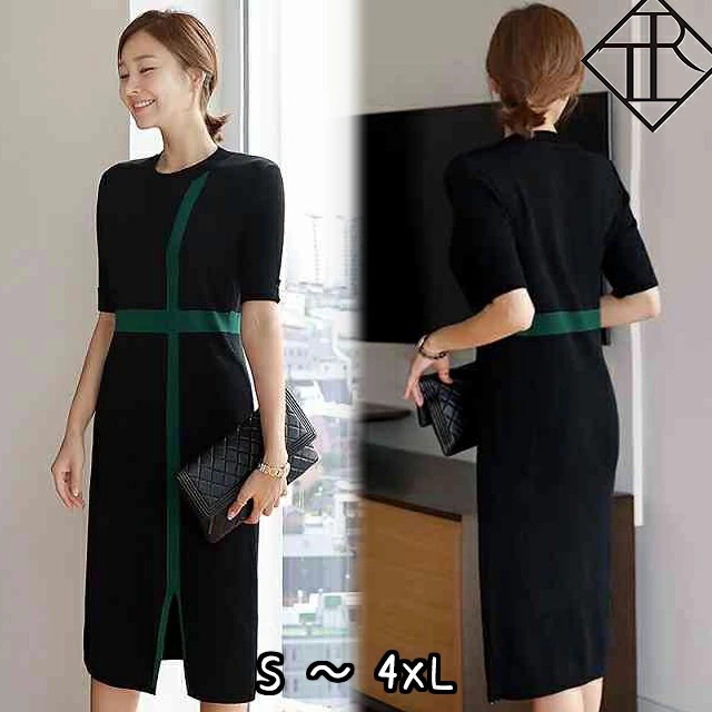 【即納】ワンピース レディース ニットワンピース 秋冬 ロングワンピース 長袖 秋 ニット ワンピース 大きいサイズ 配色 ライン 大人可愛い 可愛い お洒落 シンプル セ