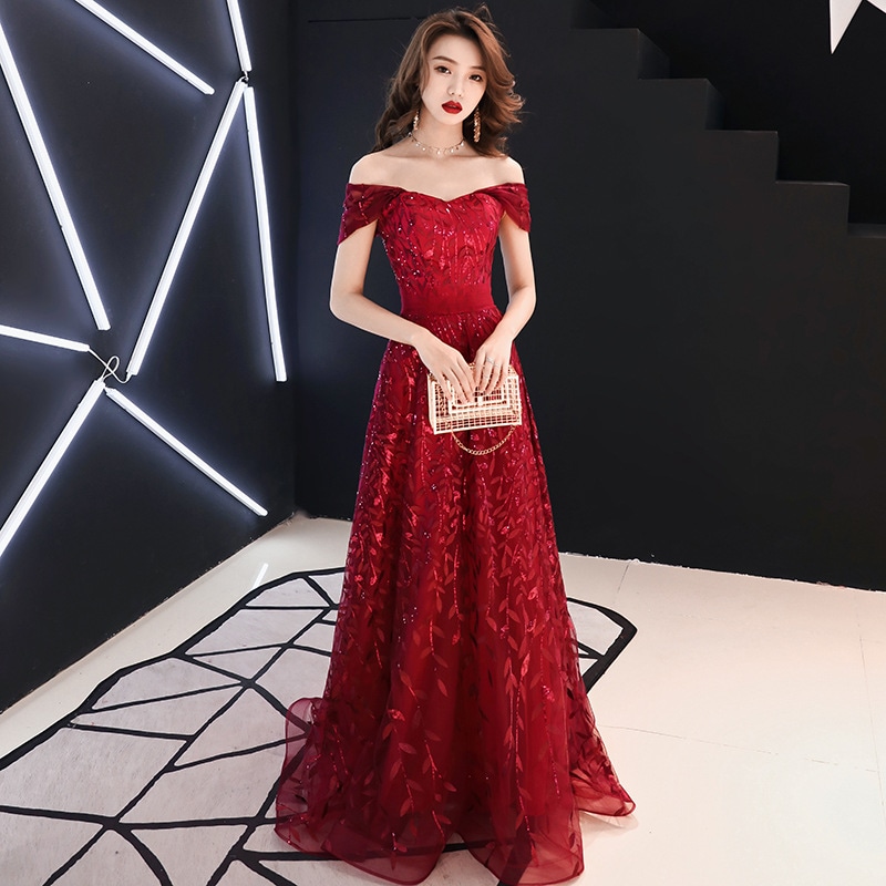 花嫁 2024 秋ホーム婚約服バーガンディワンショルダーデイリードレスレディース