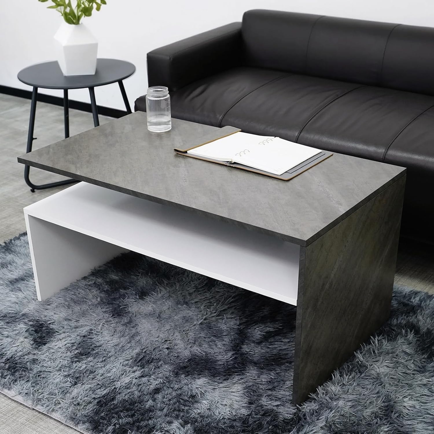 JUPEA ローテーブル 収納付き 90*50*43cm 木製 センターテーブル リビングテーブル テーブル ちゃぶ台 おしゃれ 大きめ 一人暮らし(Grey)