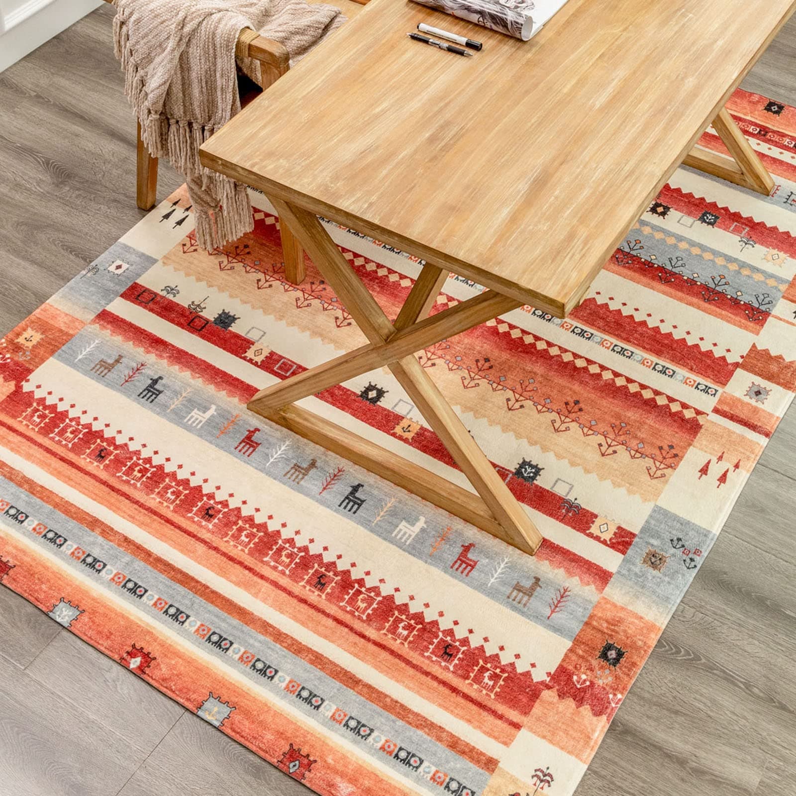 DECOMALL カーペット 3畳 絨毯 北欧風 おしゃれ ラグマット 160X230CM 洗える 厚手 ふわふわ 低反発 滑り止め付 オールシーズン 防ダニ 防臭 ギャッベ 柄 床暖房対応