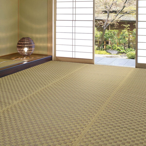 81947145 裏付き 市松柄 い草カーペット 若月 江戸間4.5畳 261×261 ブラウン メーカー直送