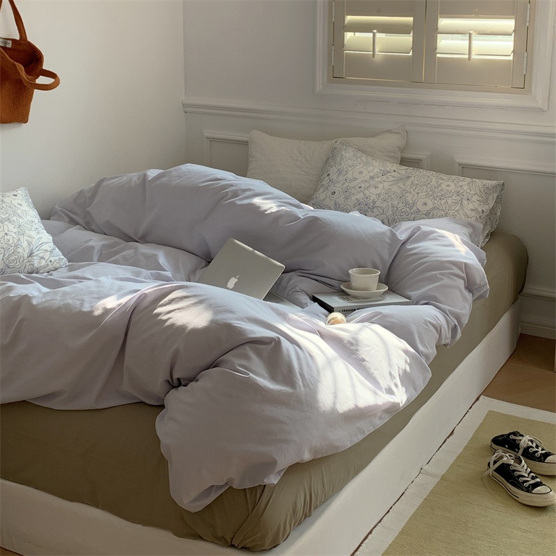 春夏ブロガー 小花柄コットン 洗いざらしコットン 優しいライトパープル 4点セット ミックス1.5枚掛け布団カバー 4,832円