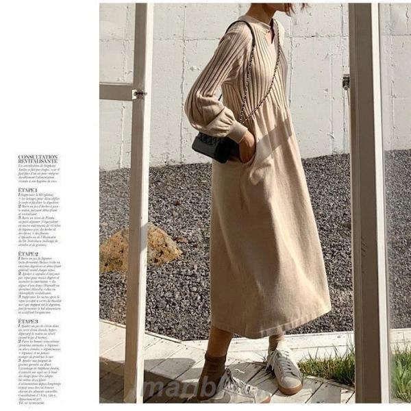 【即納】ニットワンピース ロングワンピース レディース ニット 長袖 ロング丈 大きいサイズ Aライン ゆったり 着痩せ 秋 冬 通勤 OL おしゃれ 無地 30代 40代 50代