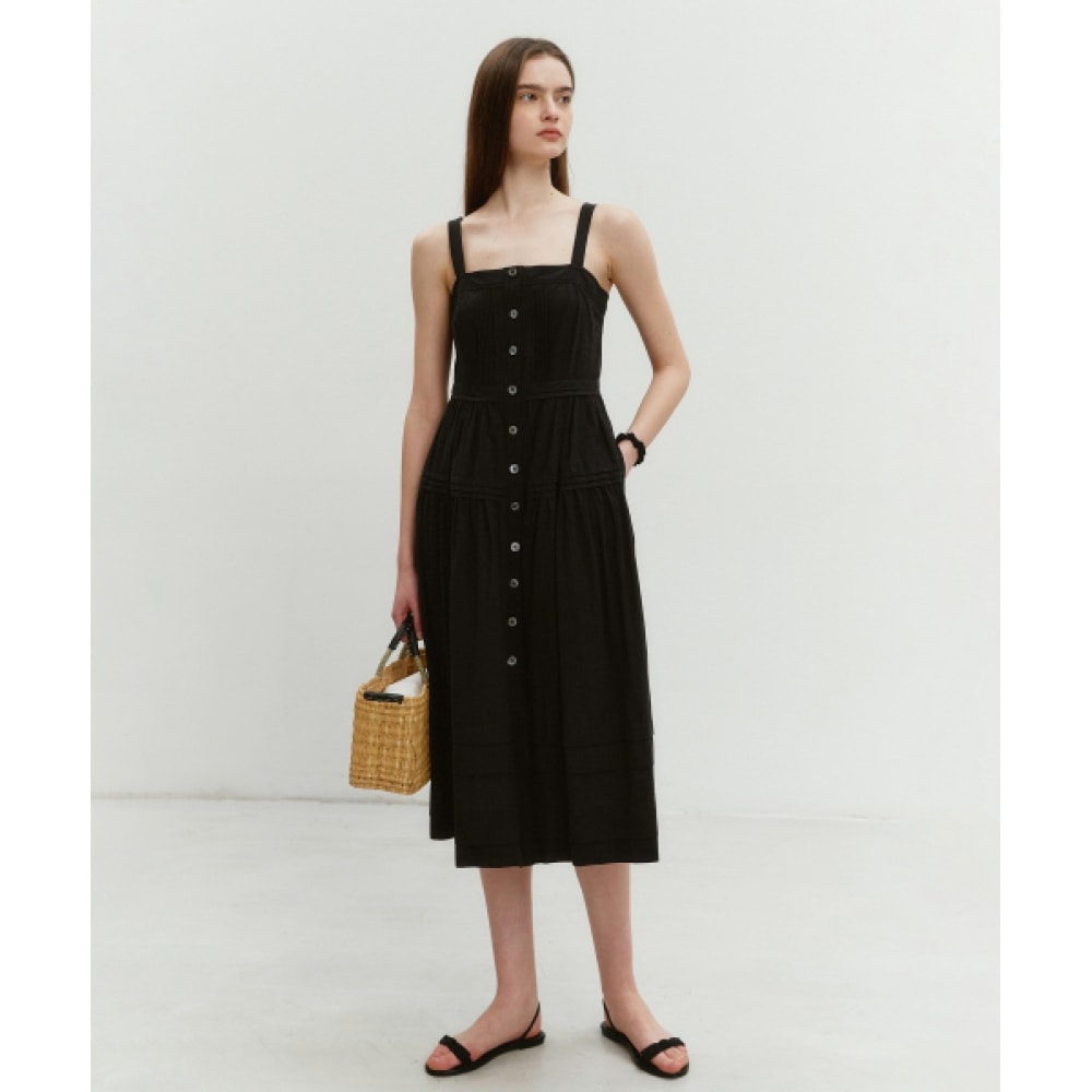 ダンスト女性用スクエアネックスリーブドレス BLACK_UDDR4B30BK