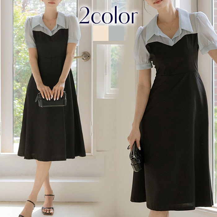 ワンピース 結婚式 パーティードレス 半袖 夏 レイヤード 可愛い