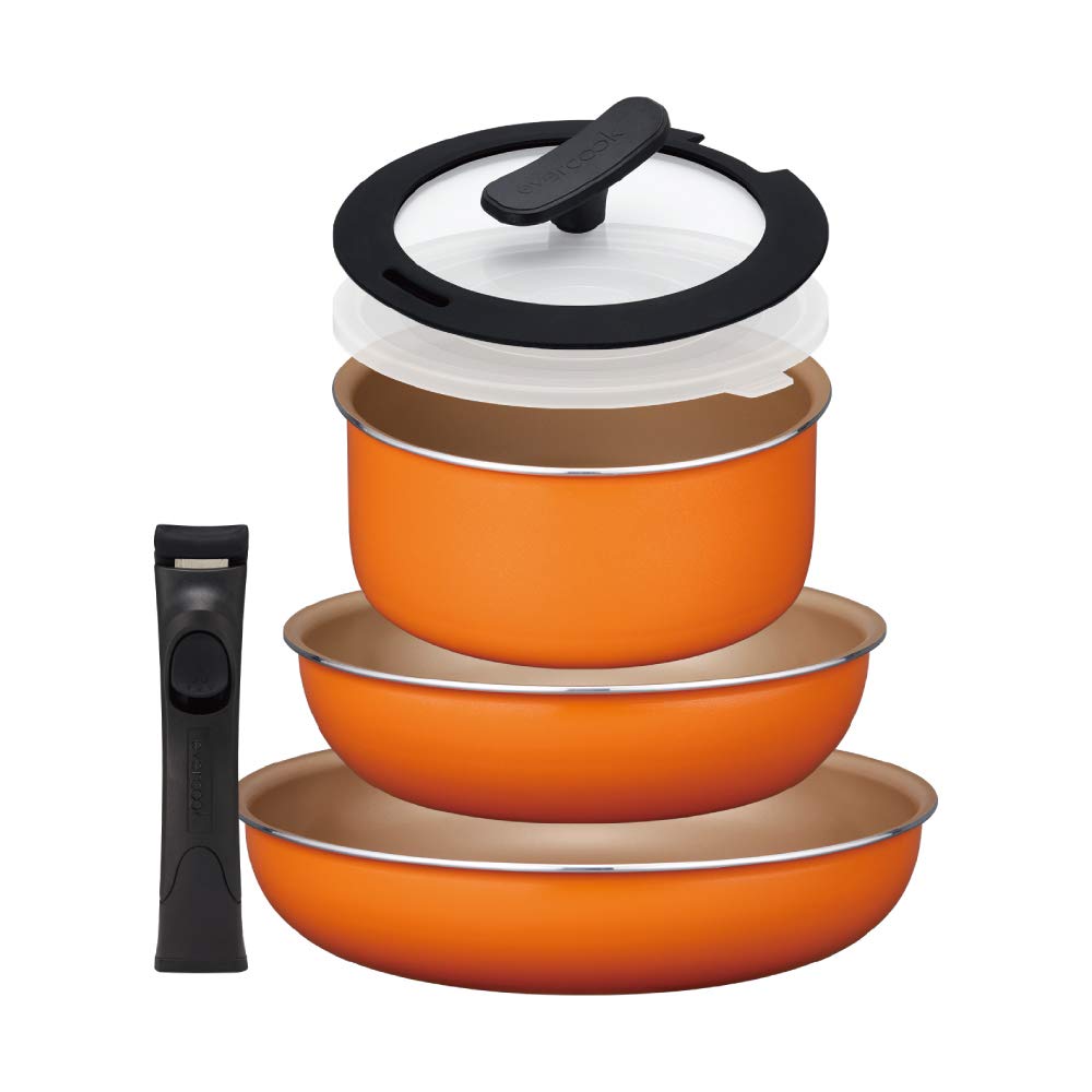 エバークック フライパンセット 6点セット 着脱式 ガス火専用 オレンジ ドウシシャ