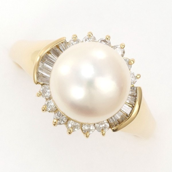 K18 18金 YG リング 16号 パール(真珠) 約9mm ダイヤ 0.41 ジュエリー 中古