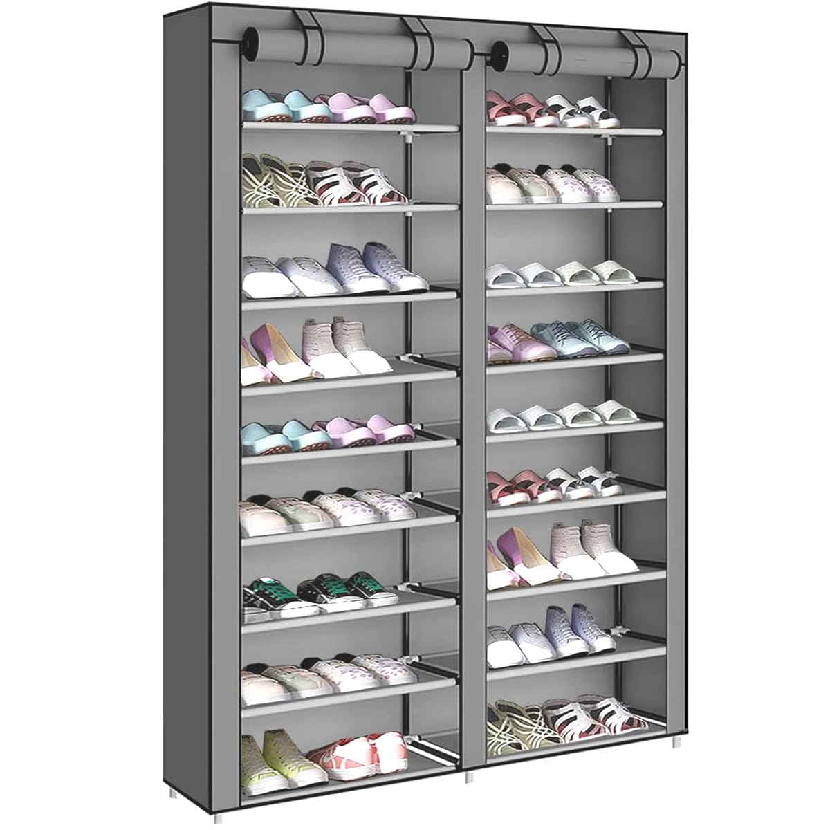 AZAKBL シューズラック 36足 2行 9層 組み立て式 大容量 下駄箱 スリム 玄関収納 おしゃれ 靴入れ 靴棚 不織布カバー付き 省スペース 防水 防塵 防汚 幅約90×奥行30×高さ167c