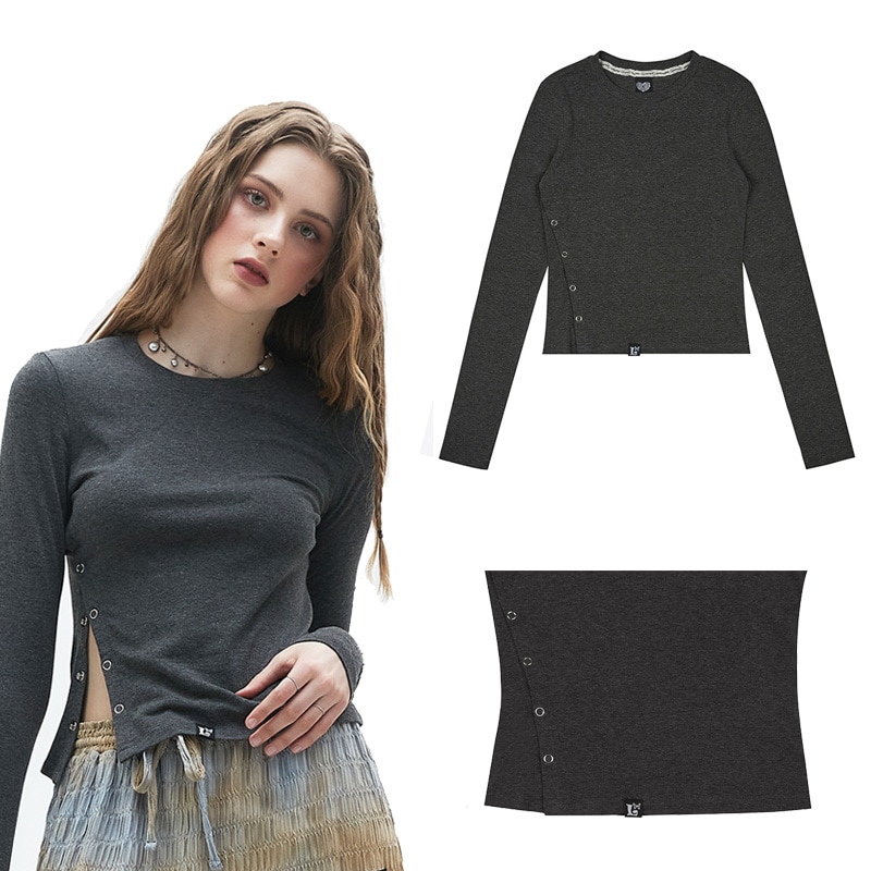 [LUV IS TRUE] CL SLIT TEE (CHARCOAL)
