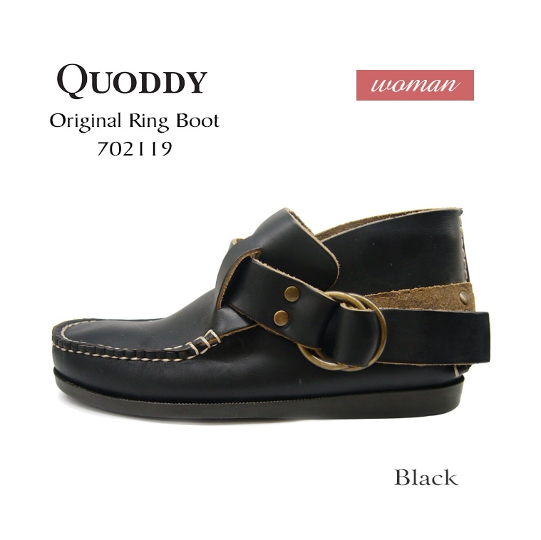 Quoddy Trail クオディ トレイル モカシン Ring Boot オリジナルリング ブーツ Black 702119 シューズ レディース