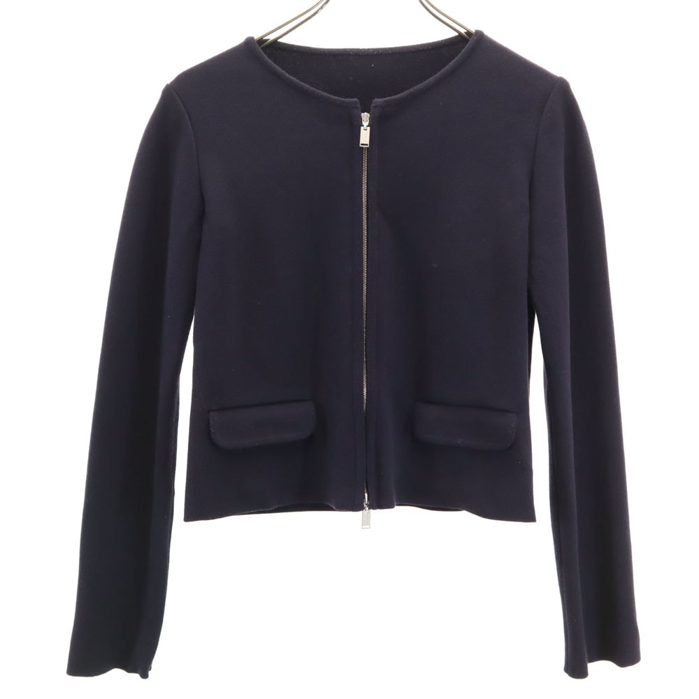 日本製 長袖 ジップアップ カーディガン 38 濃紺 レディース