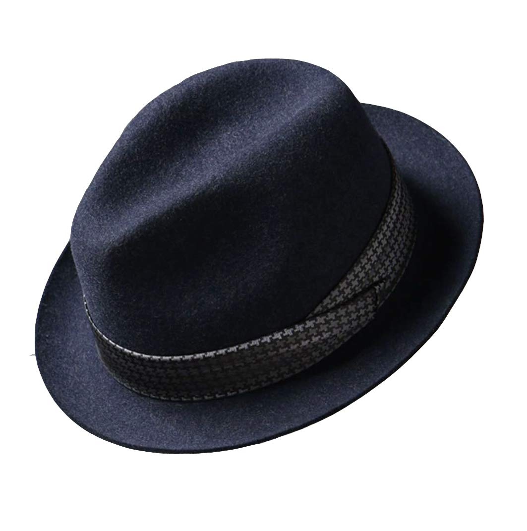 MINNUO 中折れハット ウールフェルト 56-62cm頭周り 千鳥格リボン飾り メンズ 上品 紳士帽子 (ネイビー, 頭周り56-59cm) 5,106円