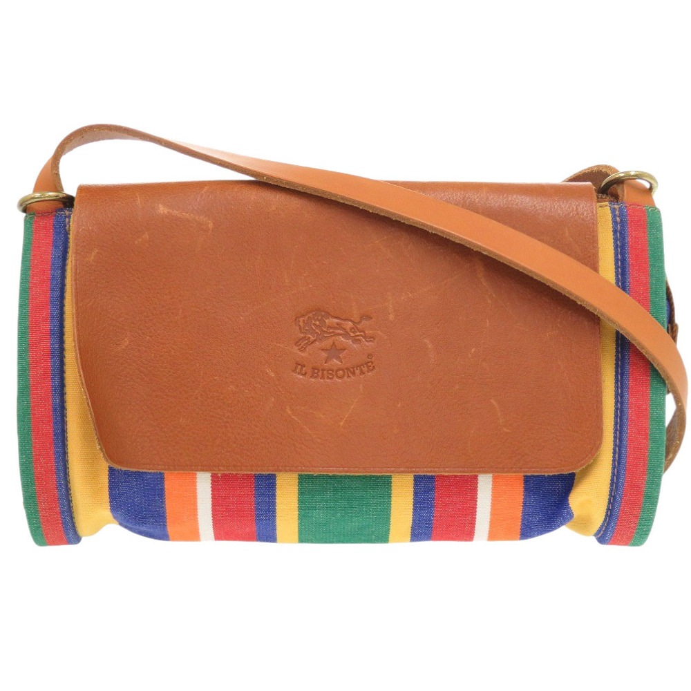 美品 ストライプ ショルダーバッグ レザー/コットン マルチカラー 0364【中古】 レディース