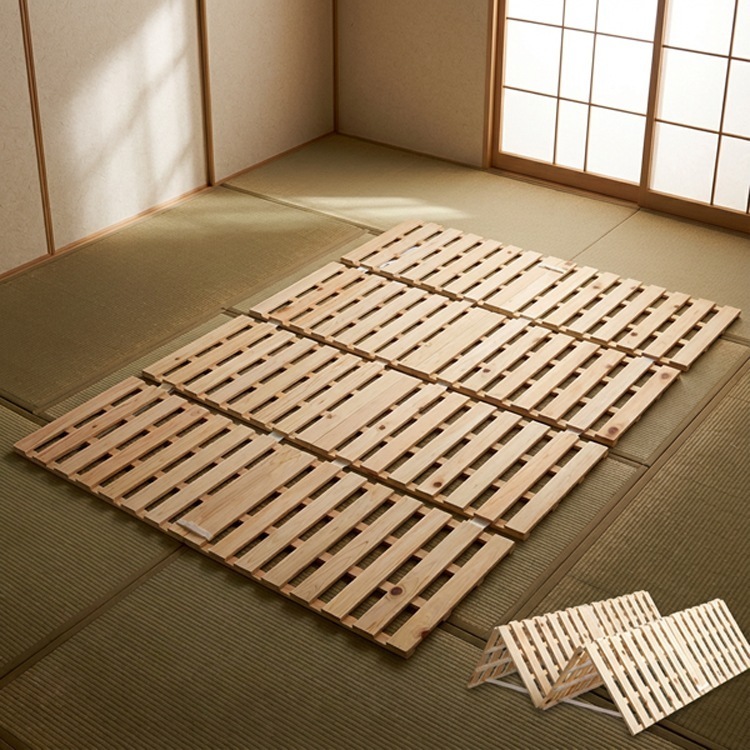 天然木 完成品 すのこベッド四つ折り式 檜仕様 ダブル 涼風家具 インテリア ベッド マットレス ベッド用 ヒノキ ナチュラル