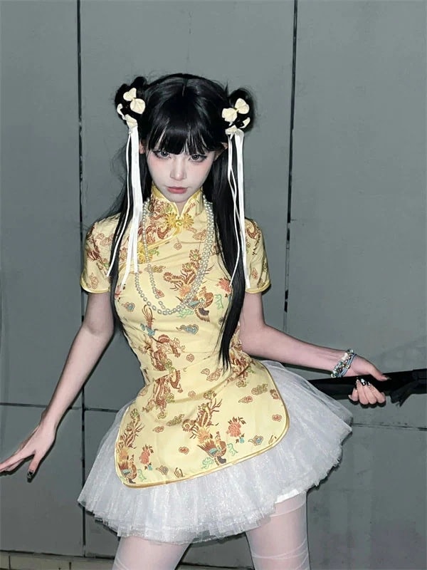 ロリータドレス 2024 夏 30%までに制限新作 チャイナドレス セクシー 中国風 メイド服 制服 二点セット