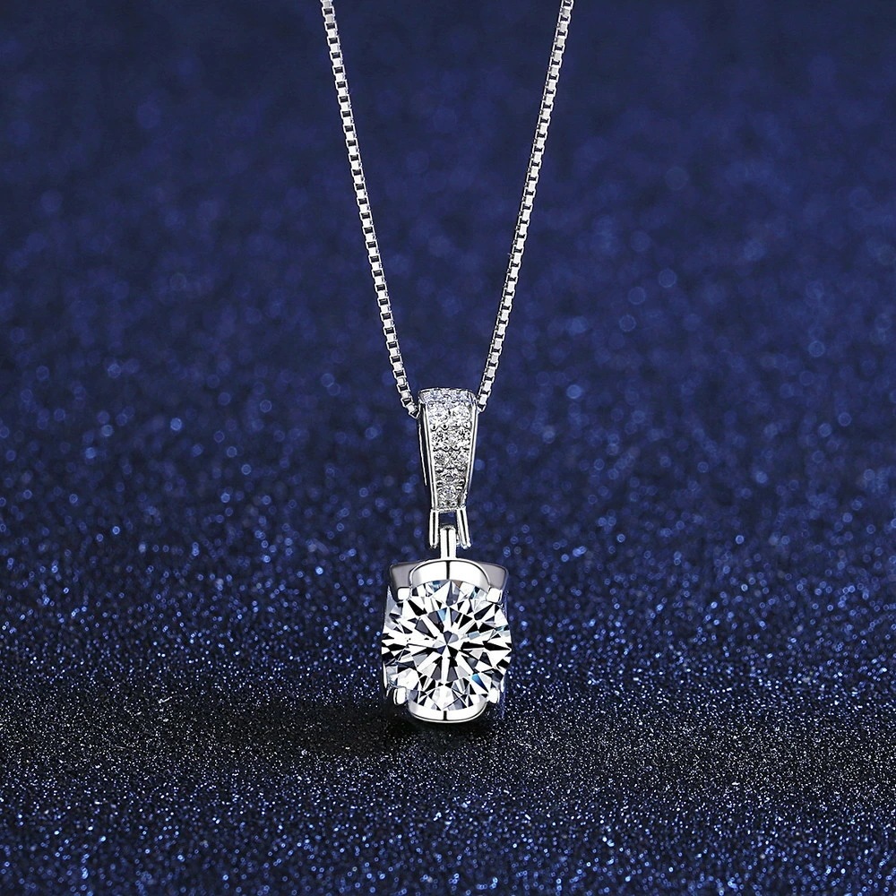 ネックレス レディース 1Carat モアサナイト シルバー925 ホワイト シルバー ラウンド 大