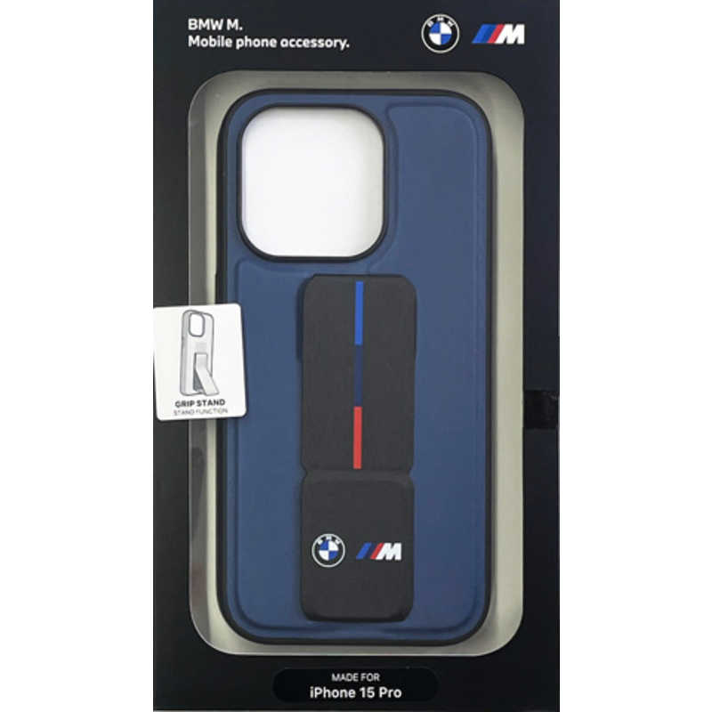 エアージェイ　BMW iPhone15 Pro用 グリップスタンド 背面ケース ネイビー　BMHCP15LGSPBIV